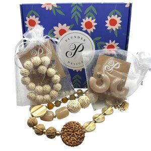 Plunder Design September Jewelry Posse Box Rattan Beaded Necklace Hoop Earrings